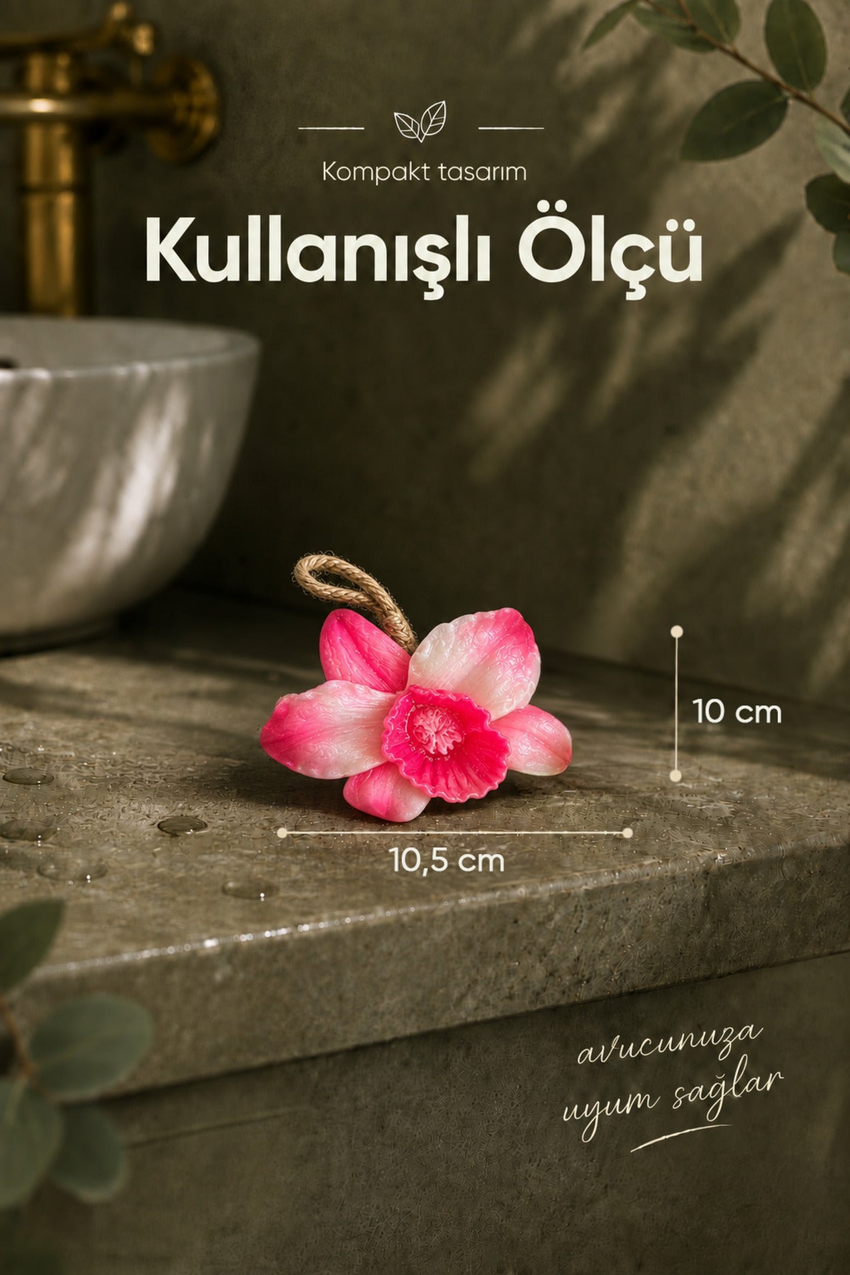 Pembe Orkide Şekilli Katı Sabun 10,5x10 cm Asılabilir Dekoratif Banyo El Sabunu