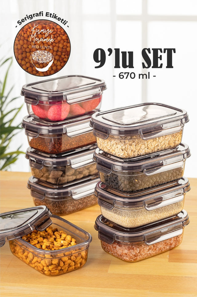 9'lu Contalı Dikdörtgen Saklama Kabı 670 ml