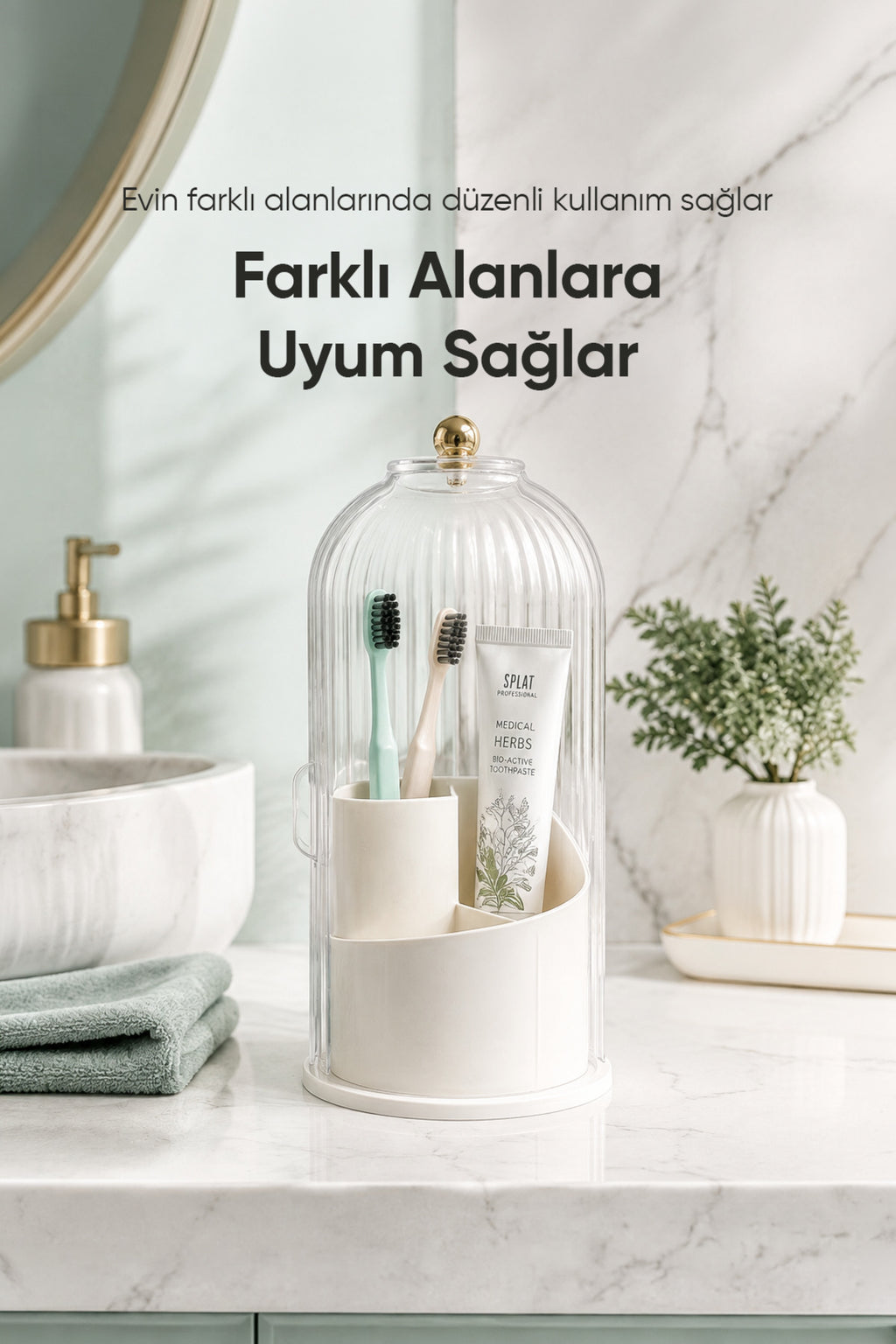 2'li Makyaj Düzenleyici Seti Fanus Kapaklı Fırçalık ve 11 Bölmeli Çekmeceli Kozmetik Organizer Seti
