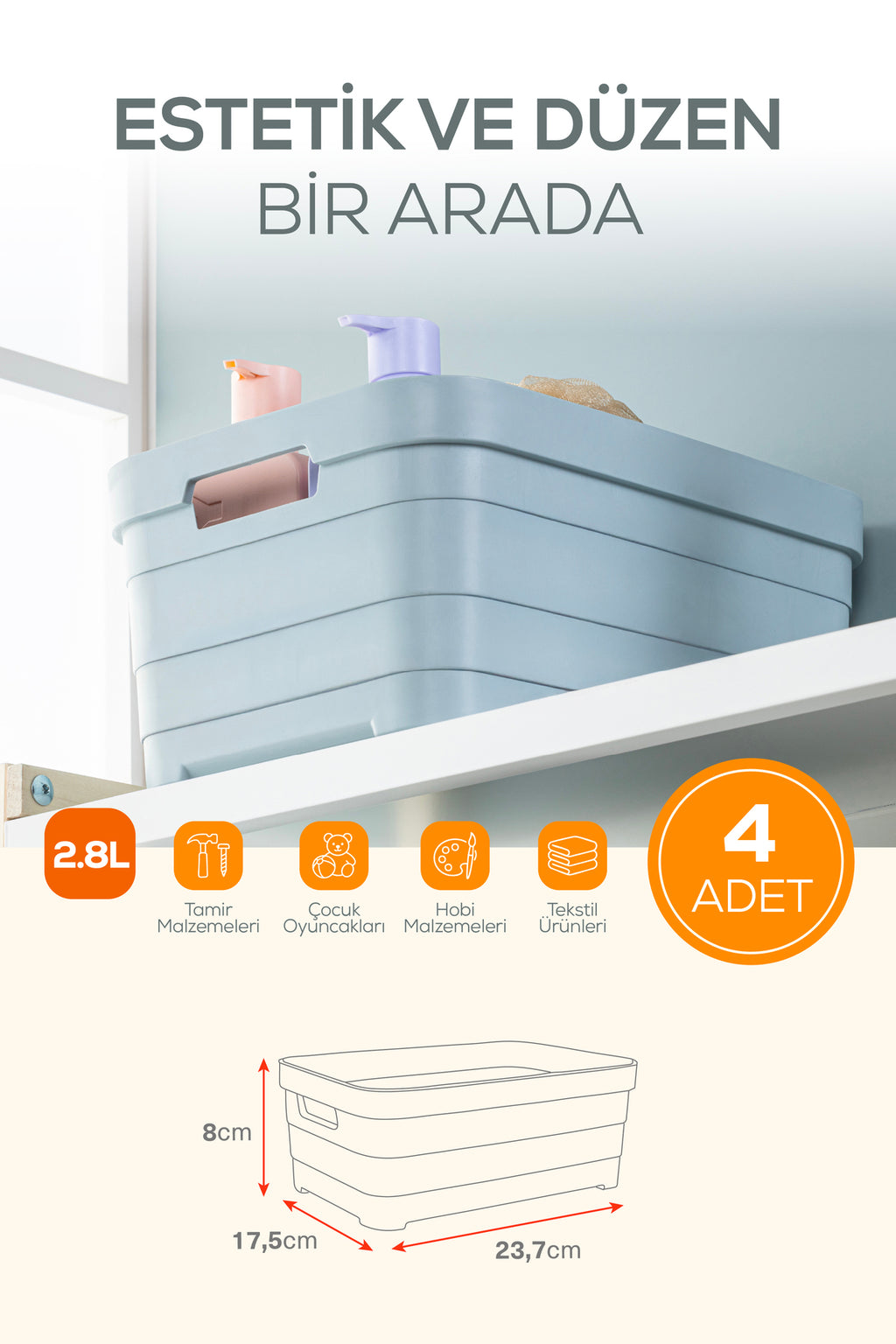 4'lü 2,8 Litre Saklama Kutusu Bej