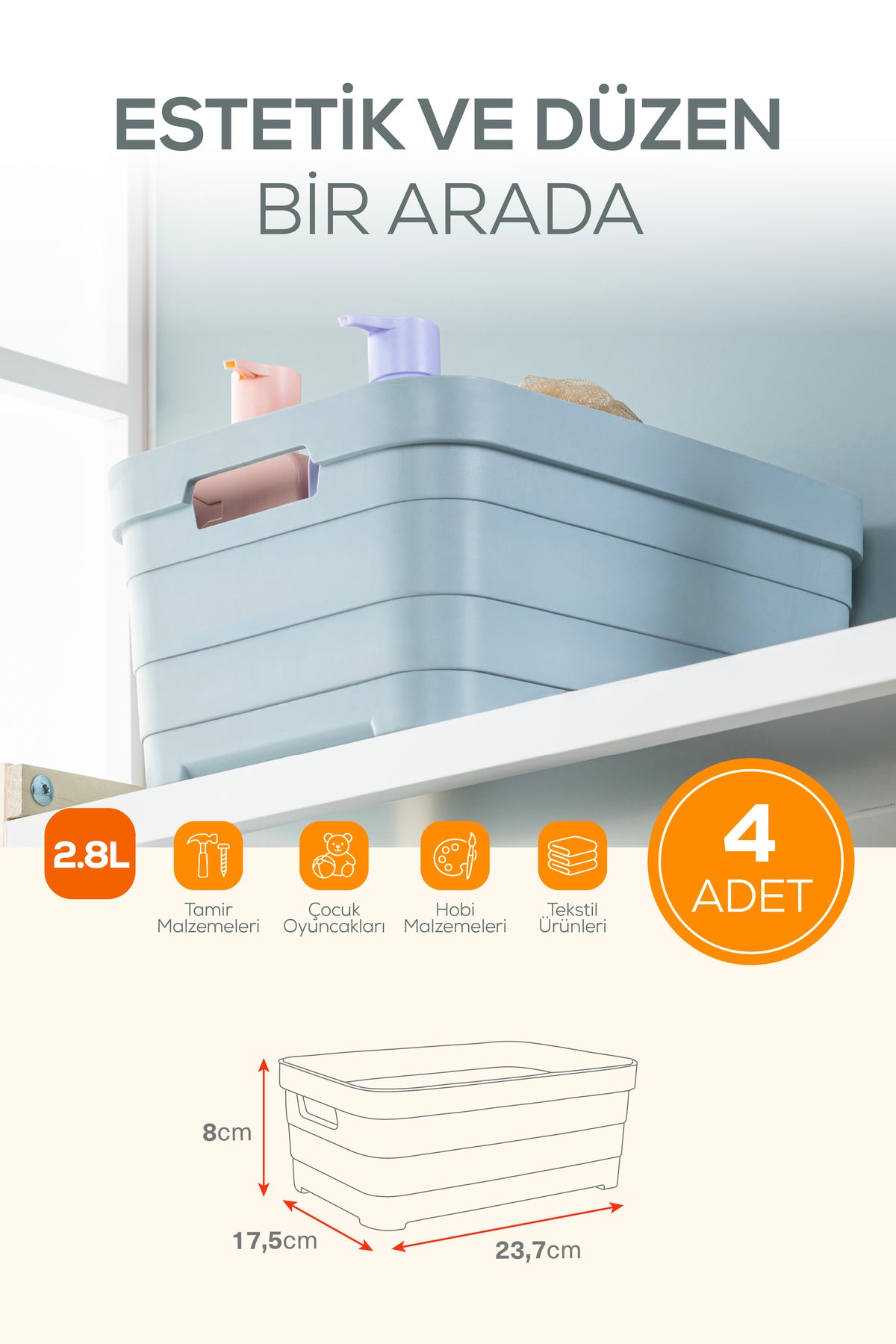 4'lü 2,8 Litre Saklama Kutusu Bej