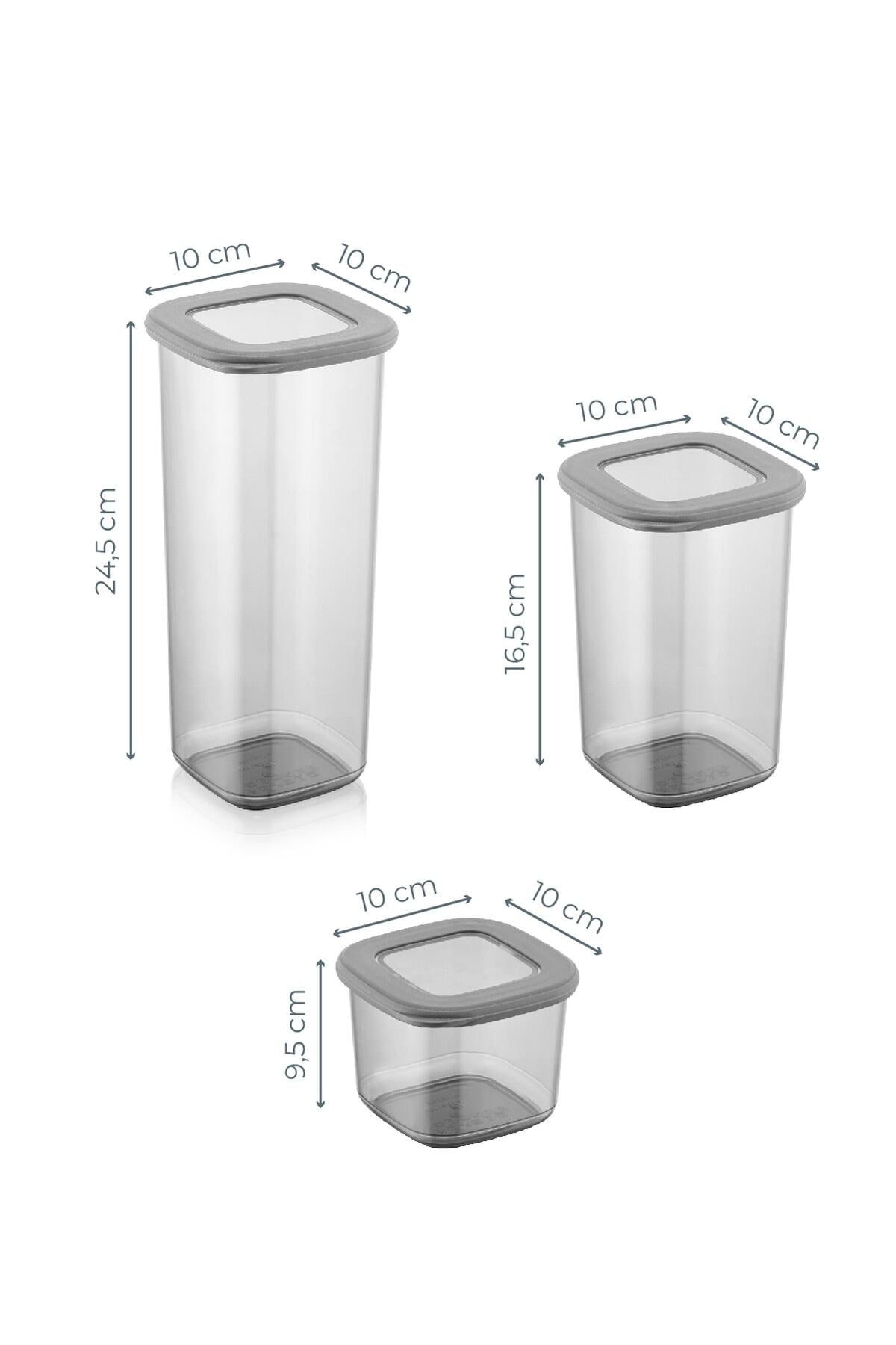 Etiketli Kare Erzak Saklama Kabı 6'lı Set 2x(0,55 Litre, 1,2 Litre, 1,75 Litre) Antrasit
