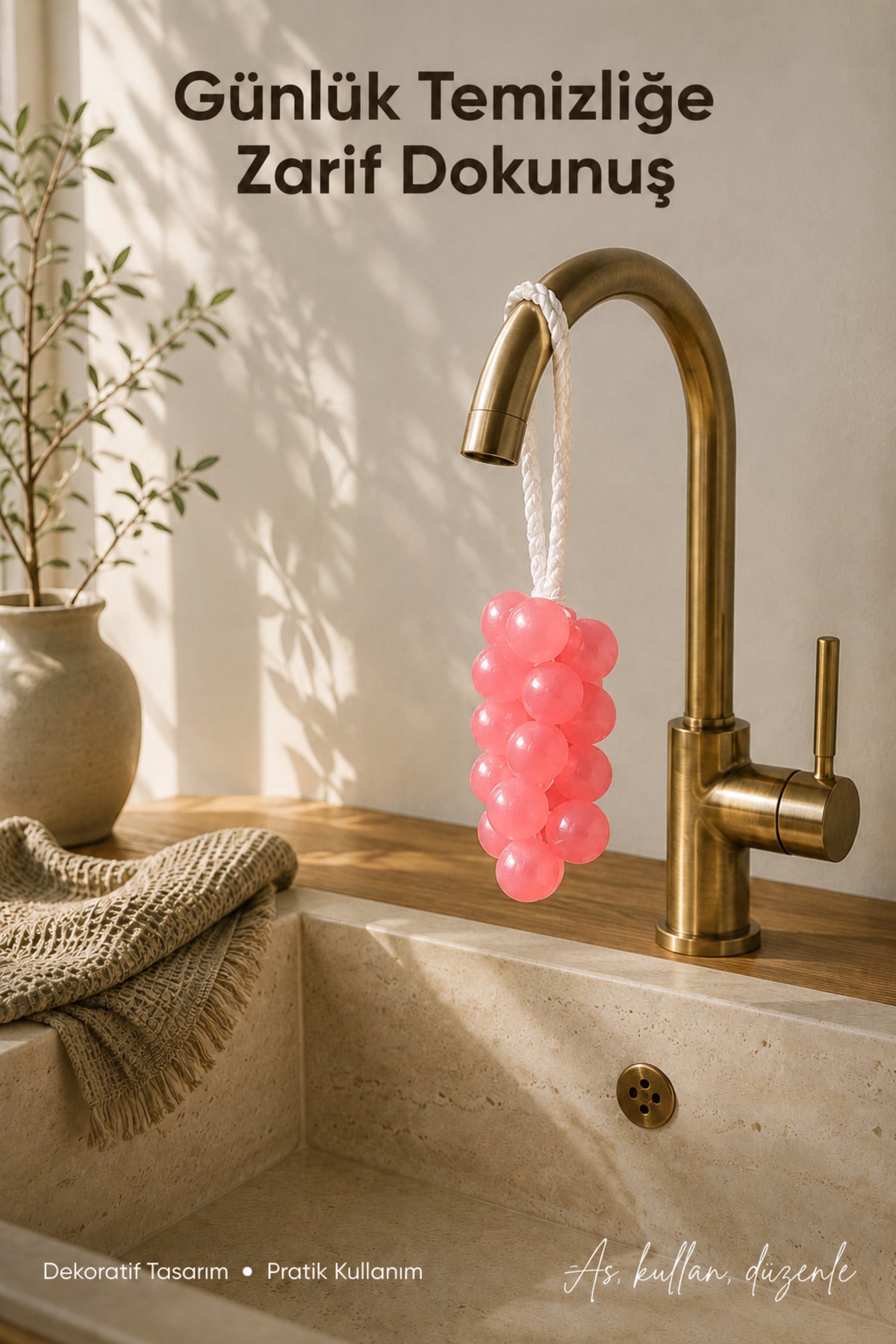 Pembe Salkım Üzüm Şekilli Katı Sabun 7x22 cm Asılabilir Dekoratif Banyo El Sabunu