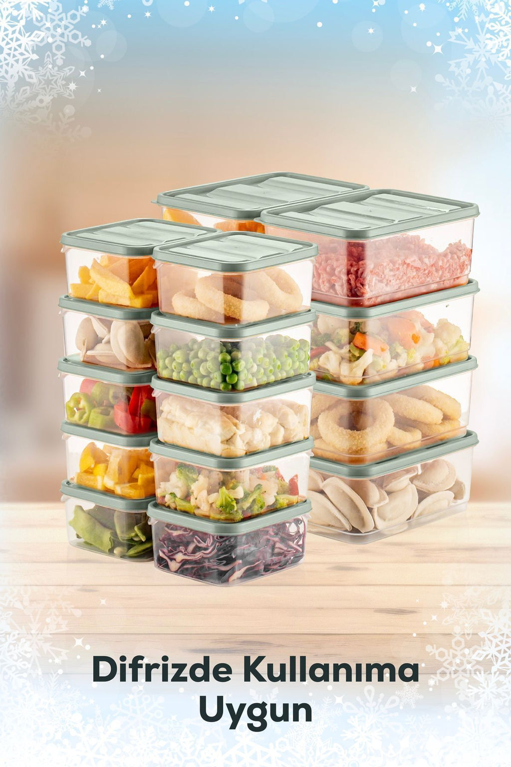 18'li Buzdolabı Düzenleyici Organizer Mikrodalgaya Uygun Difriz Saklama Kabı Mint