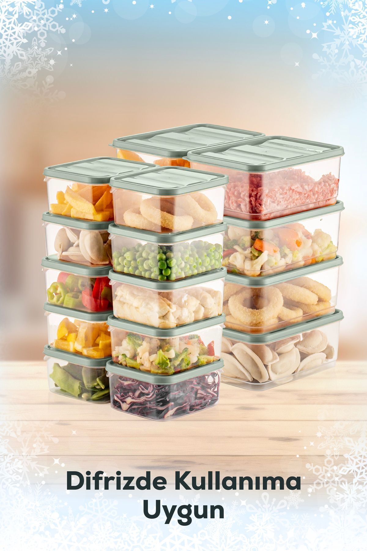 18'li Buzdolabı Düzenleyici Organizer Mikrodalgaya Uygun Difriz Saklama Kabı Mint