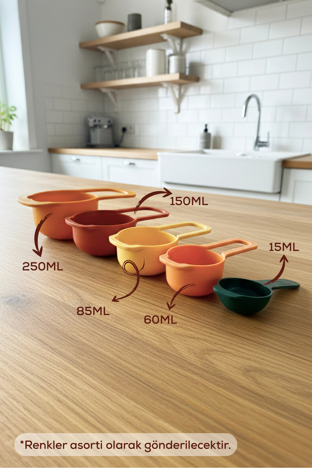 5’li Renkli Ölçü Kaşığı Seti Toprak Renkli (15-60-85-150-250 ml) | Mutfak Ölçü Seti
