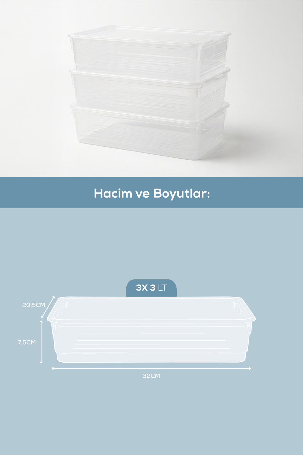 3'lü 3 Litre Şeffaf Kapaklı Çok Amaçlı Saklama Kabı | İstiflenebilir Düzenleyici