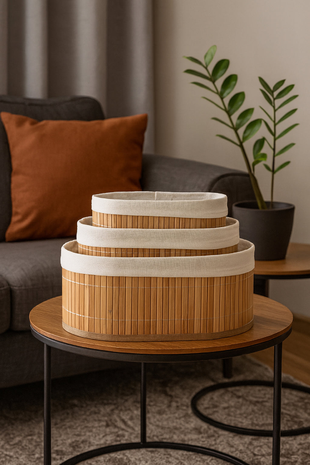 Bambu Hasır Oval 3'lü Organizer Sepet Seti - Çok Amaçlı Düzenleyici
