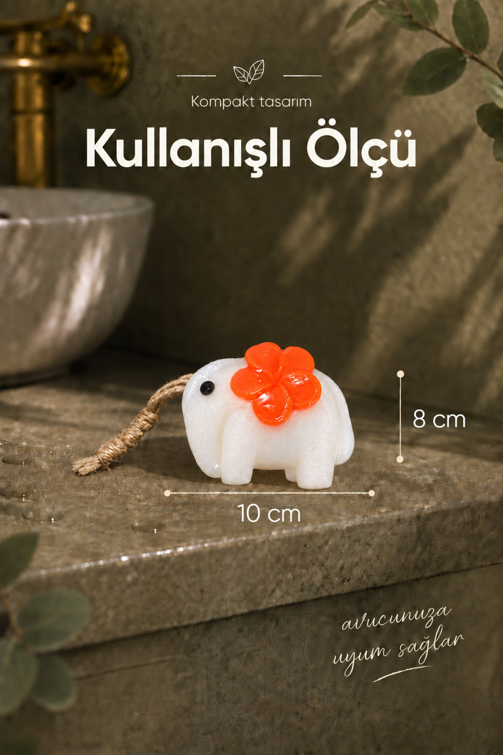 Turuncu Çiçekli Fil Şekilli Katı Sabun 8x10 cm Asılabilir Dekoratif Banyo El Sabunu