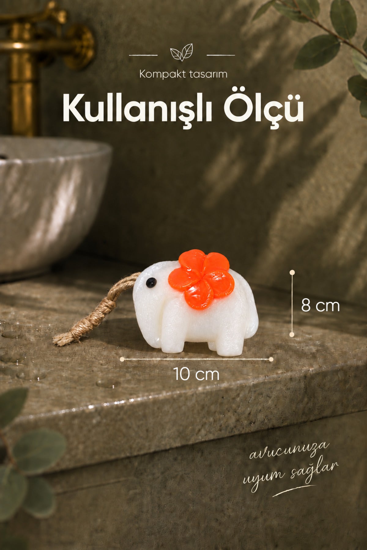 Turuncu Çiçekli Fil Şekilli Katı Sabun 8x10 cm Asılabilir Dekoratif Banyo El Sabunu