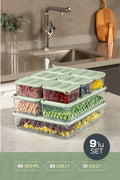 9'lu Buzdolabı Dondurucu Organizer Ve Saklama Kabı Mint 6x(350ML) 2x(1,65LT) 1x(3,5LT)