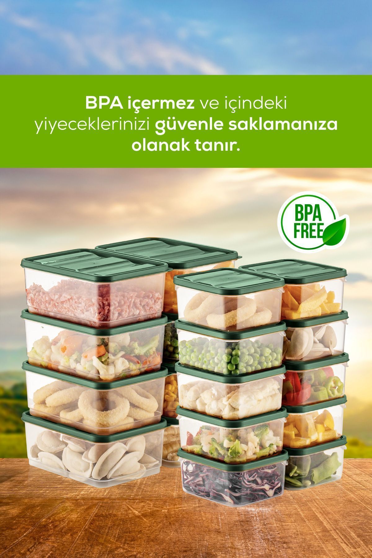 18'li Buzdolabı Düzenleyici Organizer Mikrodalgaya Uygun Difriz Saklama Kabı Yeşil
