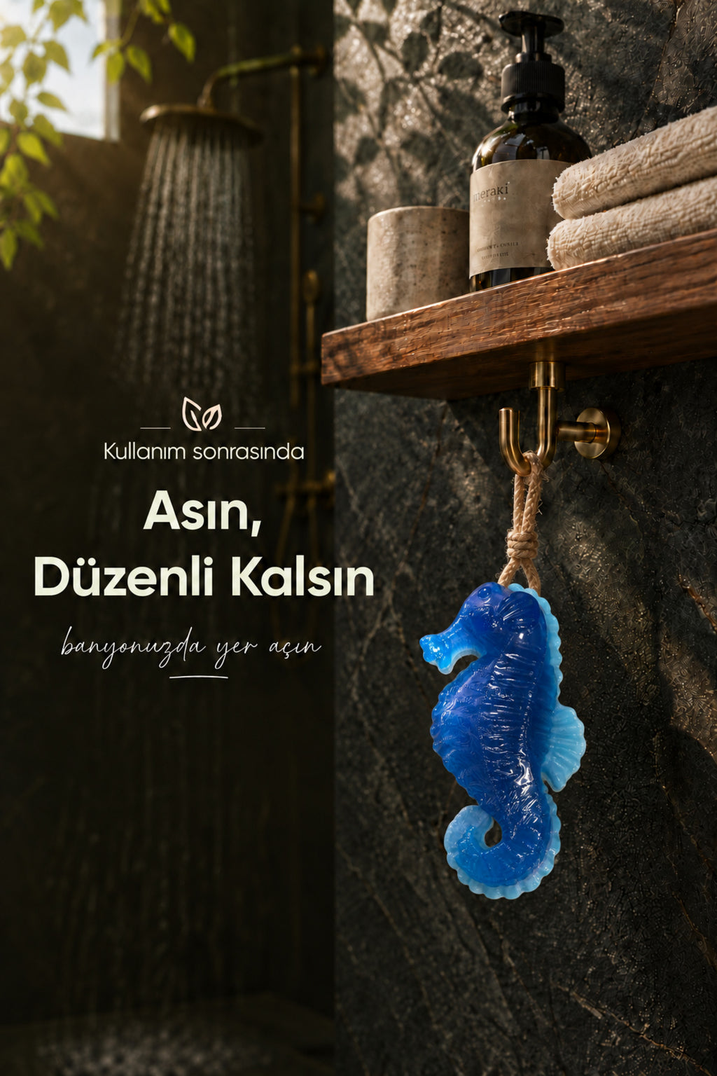 Mavi Deniz Atı Şekilli Katı Sabun 13x7,5 cm Asılabilir Dekoratif Banyo El Sabunu