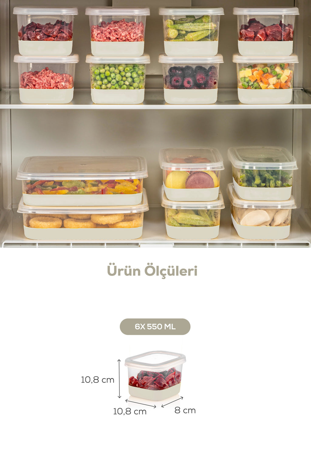 6 Parça 550 ml Yumuşak Tabanlı Derin Dondurucu - Difriz Saklama Kabı Gri