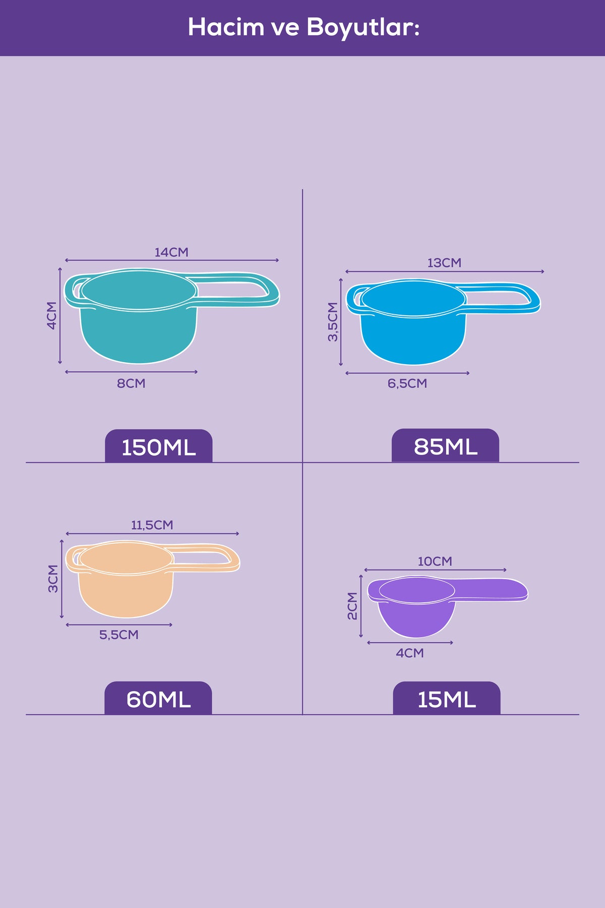 4'lü Renkli Ölçü Kaşığı Seti Çok Renkli (15-60-85-150 ml) | Mutfak Ölçü Seti