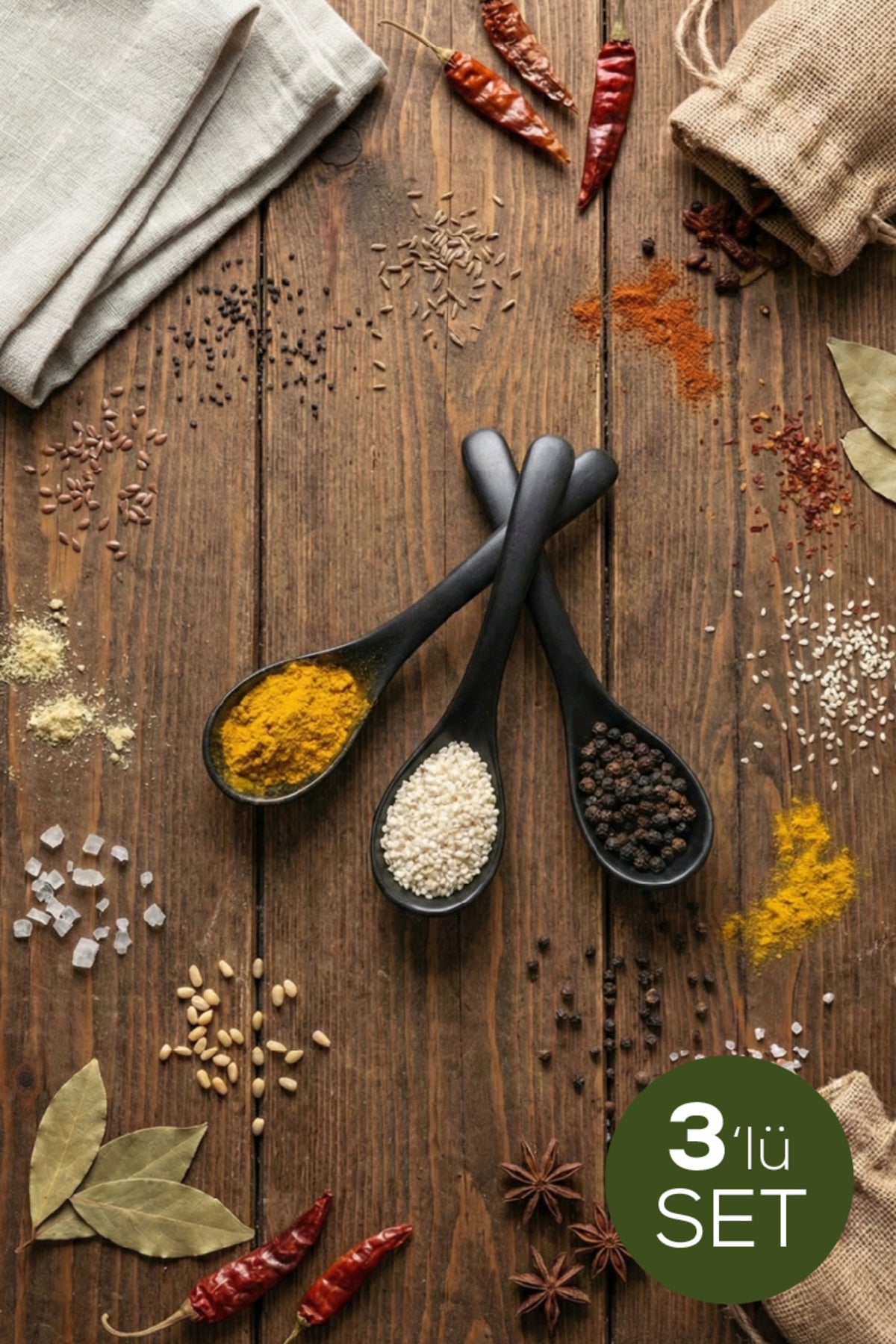3'lü Baharat Kaşığı Siyah