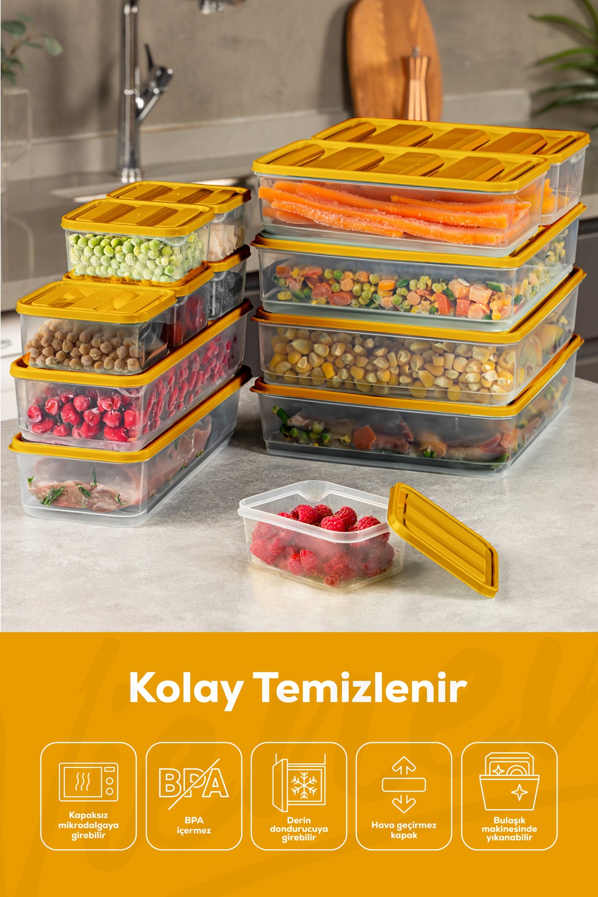 7'li Buzdolabı Dondurucu Organizer Ve Saklama Kabı Turuncu 5x(3,5LT) 2x(1,65LT)
