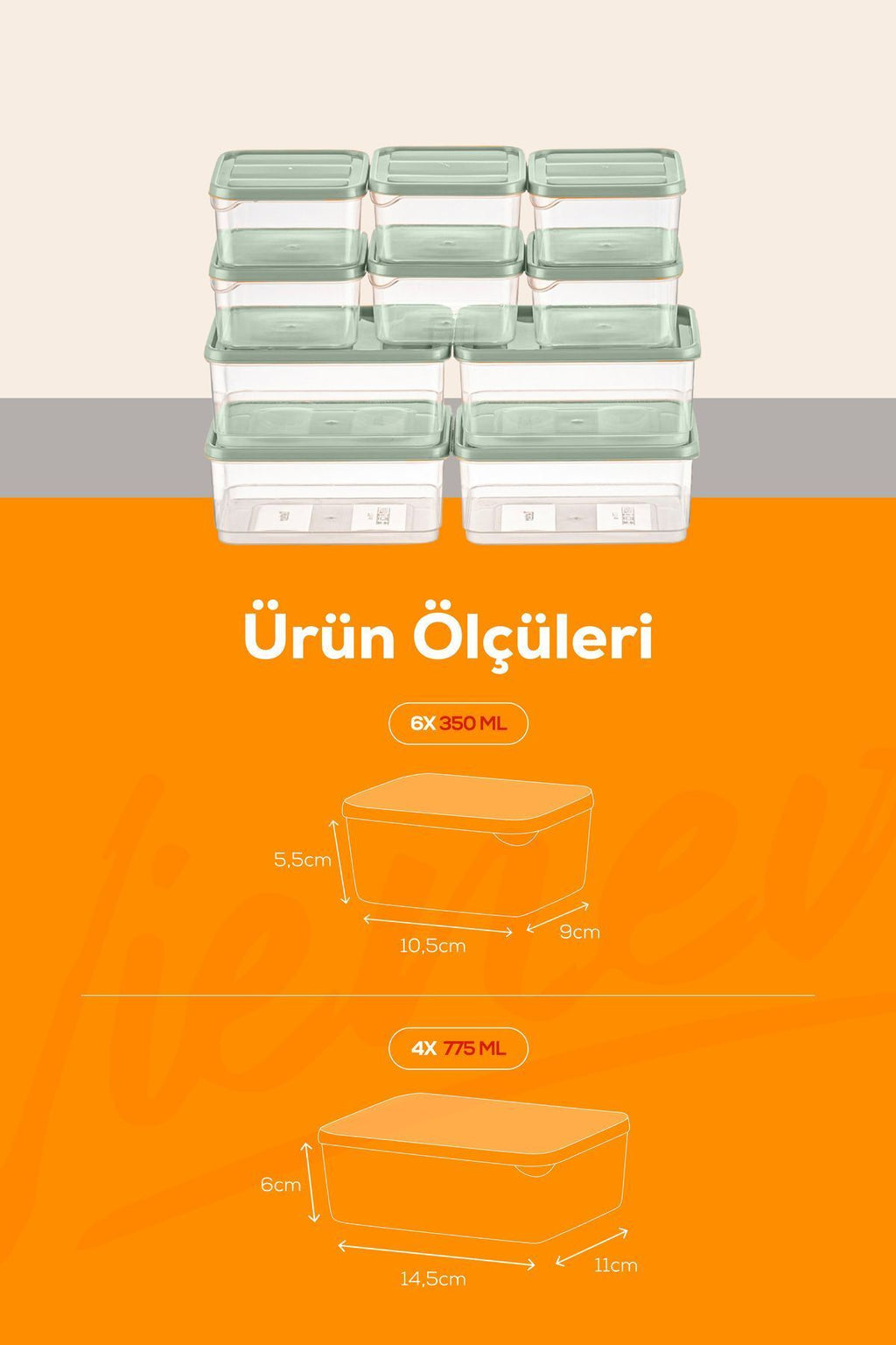10'lu Buzdolabı Düzenleyici Organizer Mikrodalgaya Uygun Difriz Saklama Kabı Mint