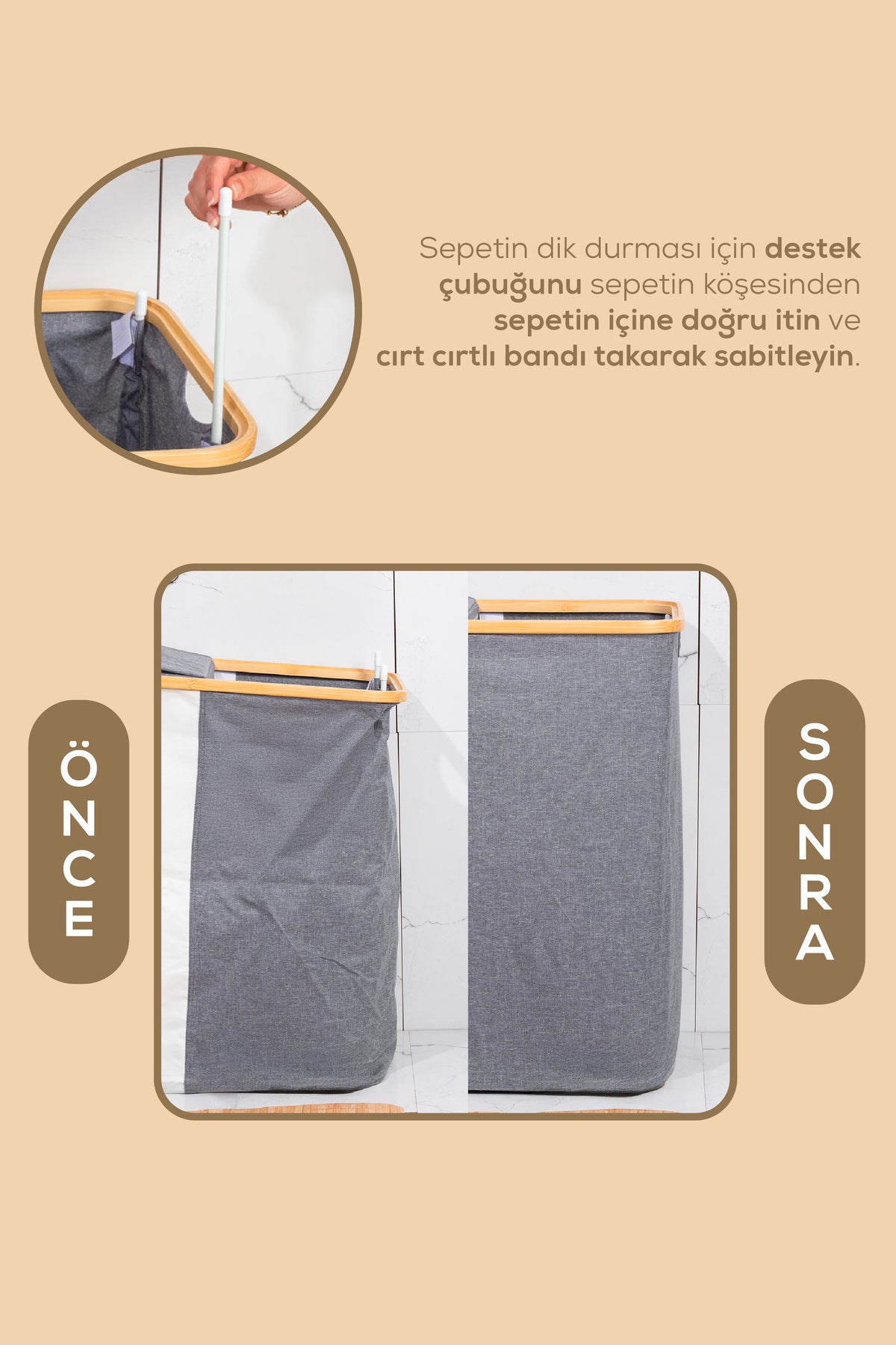 İki Bölmeli Çamaşır Sepeti - Çift File Torbalı