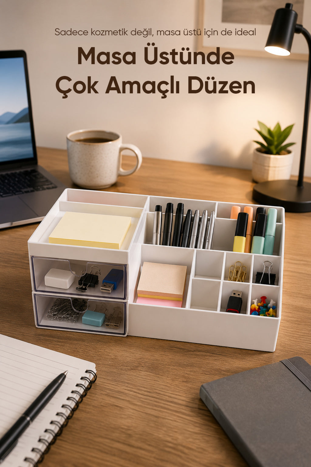 Çift Çekmeceli 11 Bölmeli Organizer Makyaj Kozmetik Masaüstü Düzenleyici Çok Amaçlı Saklama Kutusu