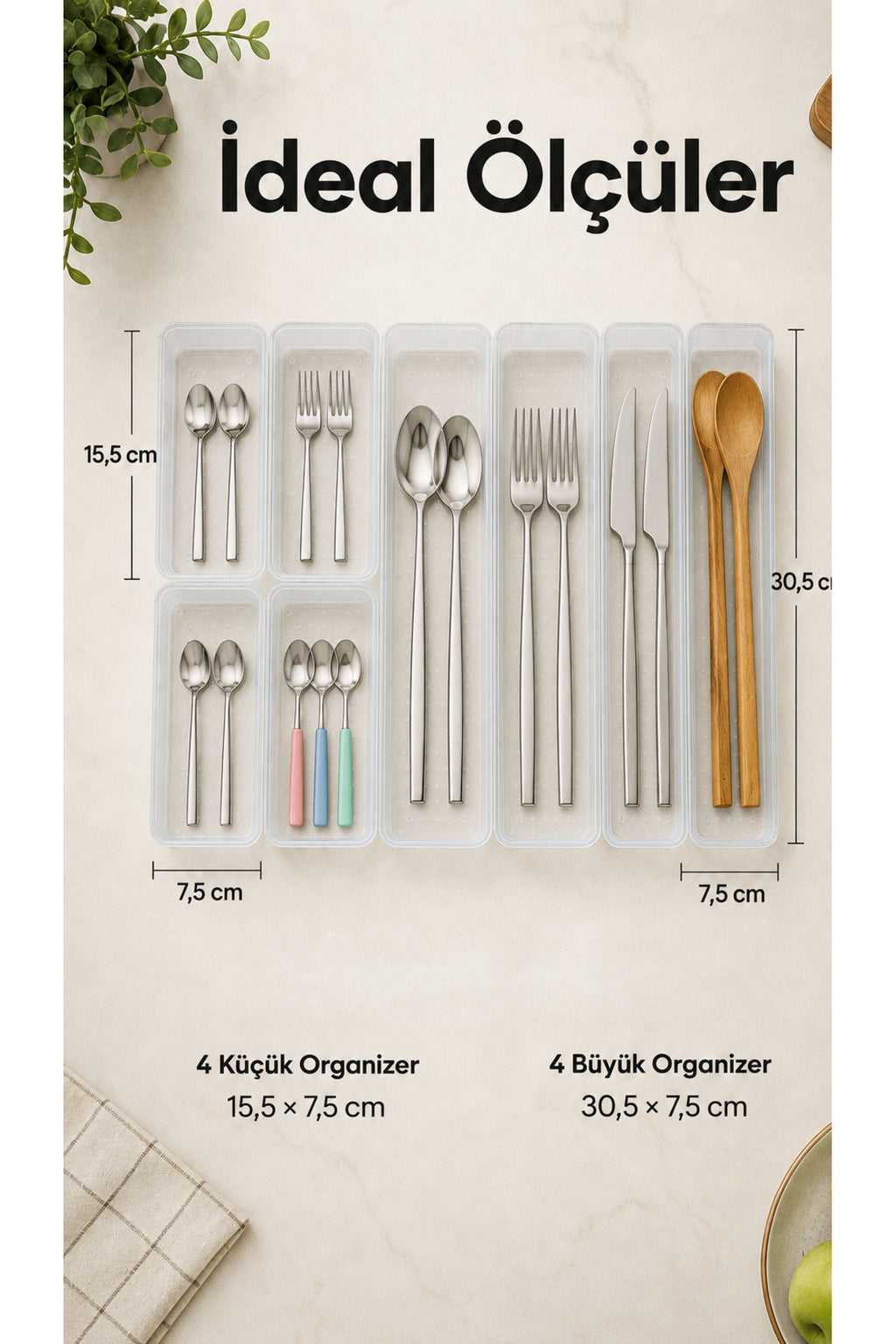 8'li Modüler Şeffaf Kaşıklık Seti Çekmece İçi Mutfak Çatal Kaşık Bıçak Düzenleyici Organizer (4F4C)