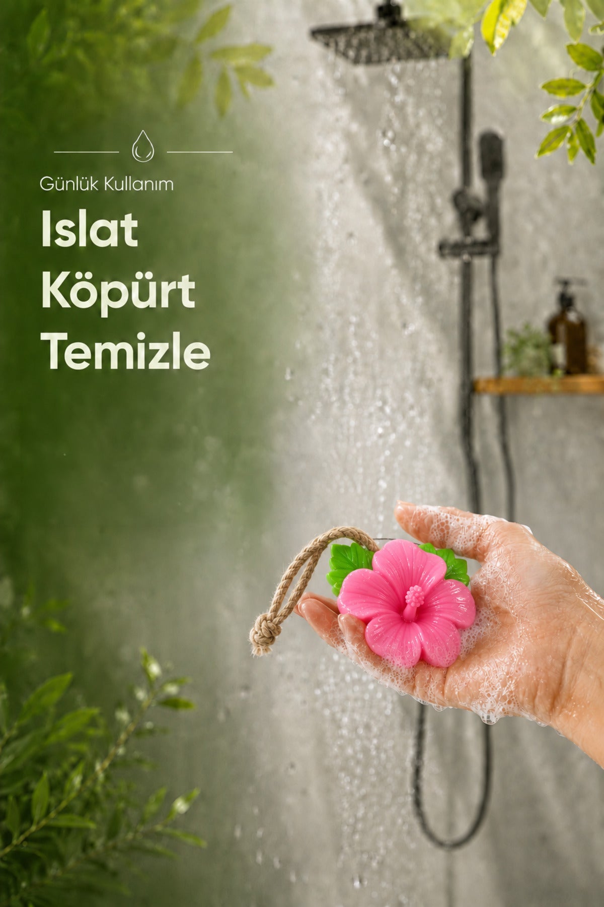 Pembe Çin Gülü Şekilli Katı Sabun 10x10 cm Asılabilir Dekoratif Banyo El Sabunu
