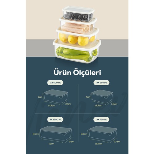 12'li Hava Geçirmez Saklama Kabı Seti Gri 3x(250-500-750-1200 ML)