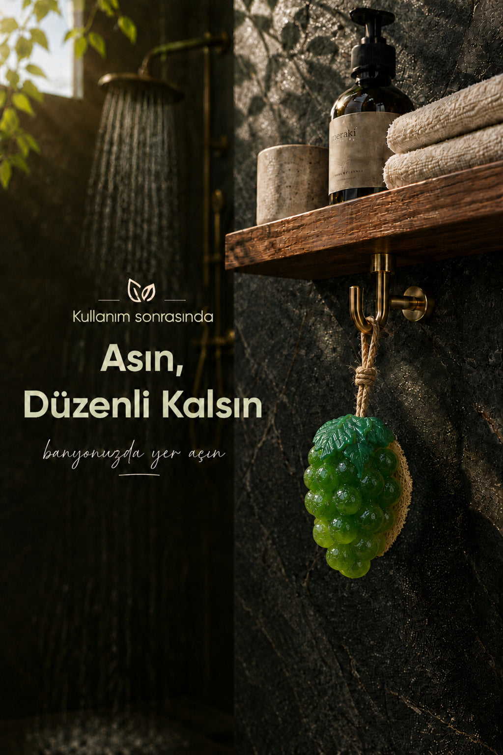Yeşil Üzüm Şekilli Lifli Katı Sabun 10,5x7x5,2 cm Peeling Etkili Asılabilir Dekoratif Banyo El Sabunu