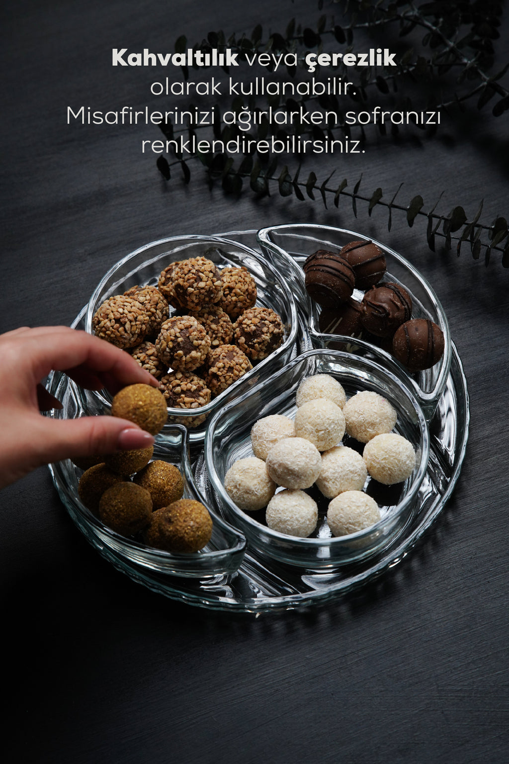 4 Bölmeli Cam Kahvaltılık - Çerezlik