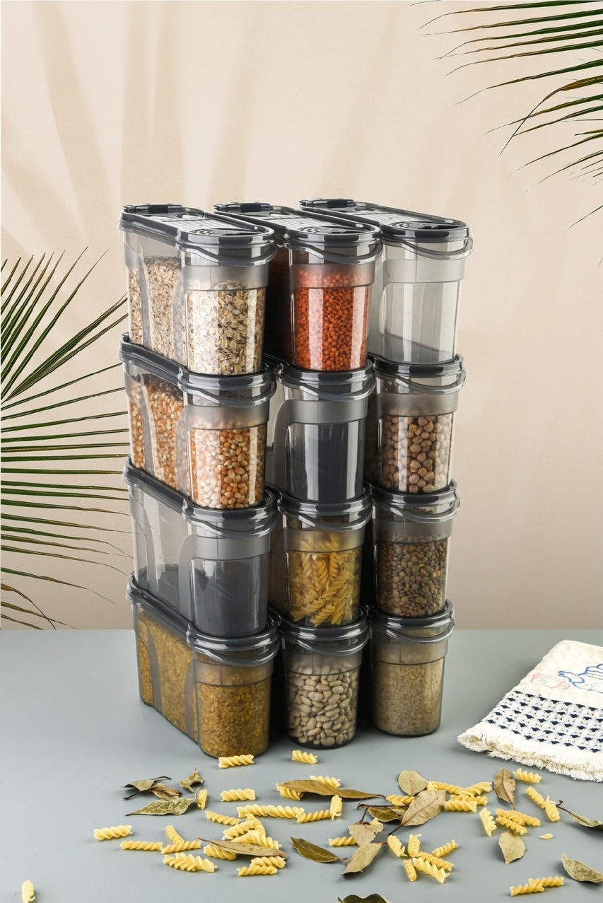 Etiketli 12li Baharat Kabı Set 1400 ml Antrasit