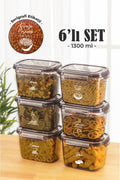 6lı 1,3 Litre Contalı Dikdörtgen Saklama Kabı Seti Serigrafi Etiketli