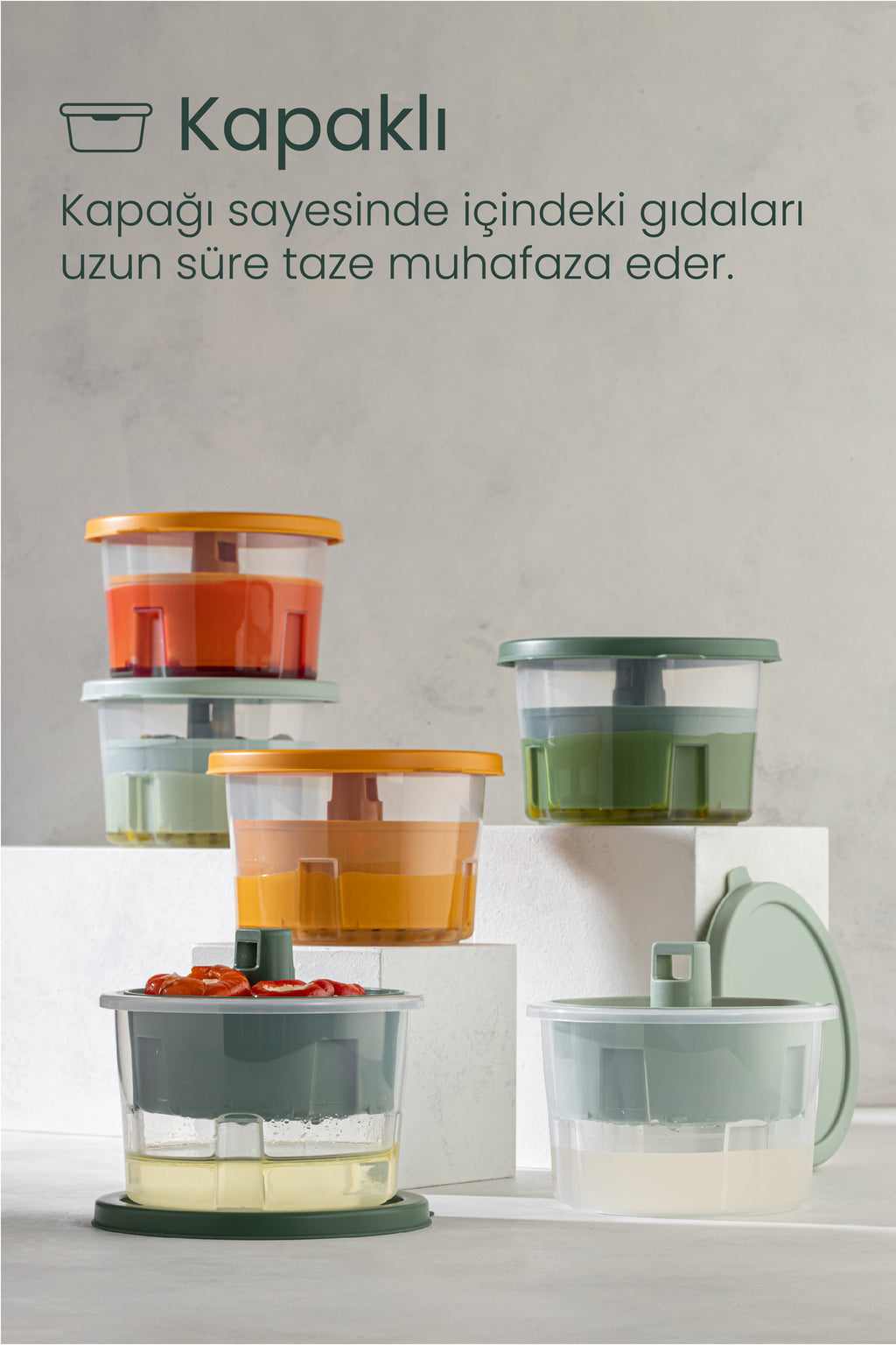 Sunumluk Zeytin Turşu Peynir Çok Amaçlı Süzgeçli Saklama Kabı Mint