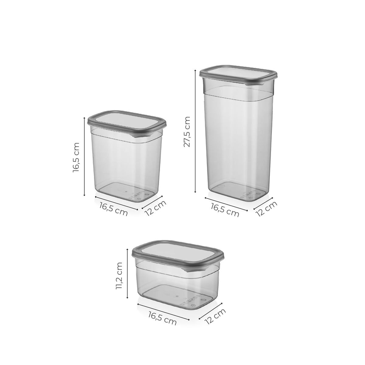 Renkli Etiketli 24lü Set Peggy Dikdörtgen Saklama Kabı 8x(1,3-2-3,2 Litre) Antrasit