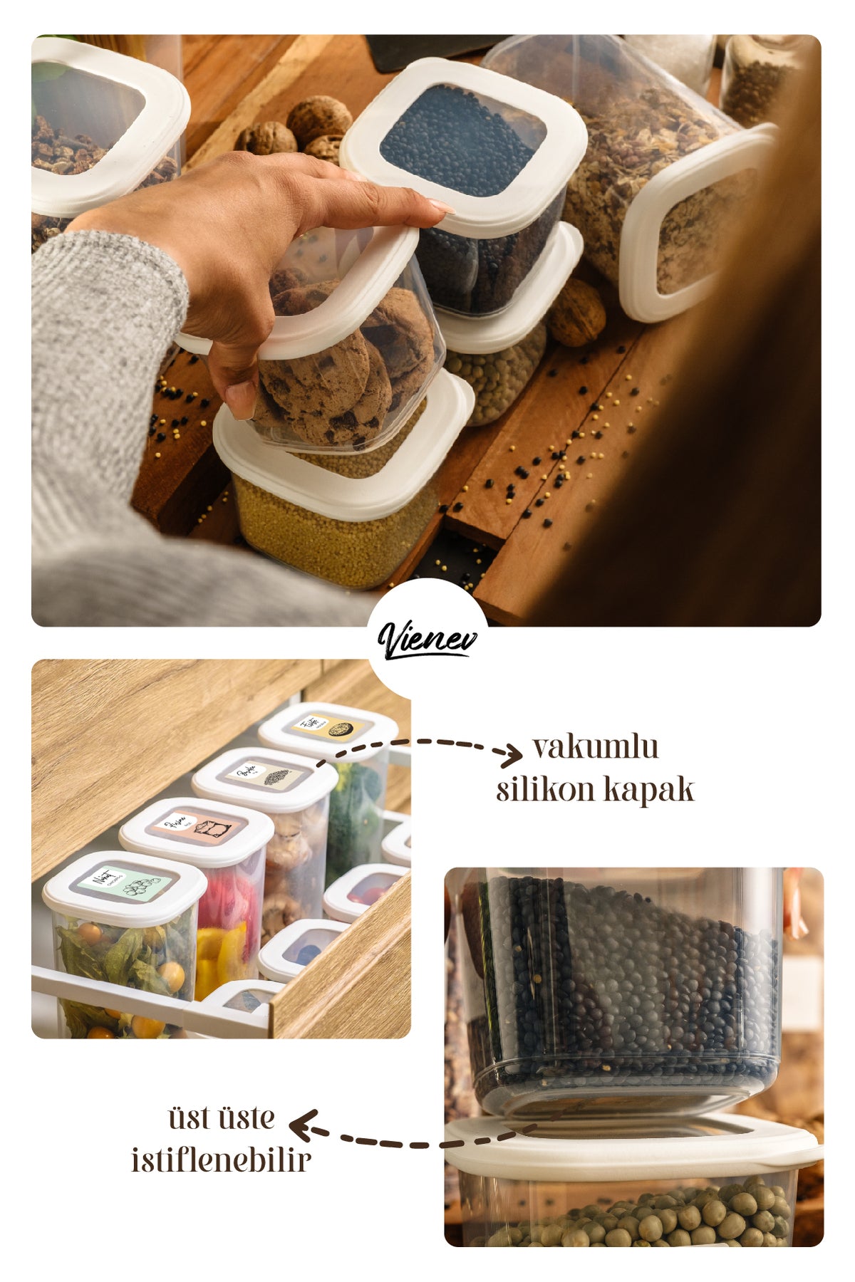 Renkli Etiketli 12'li Set Büyük Boy 1,75 Litre Etiketli Kare Erzak Saklama Kabı