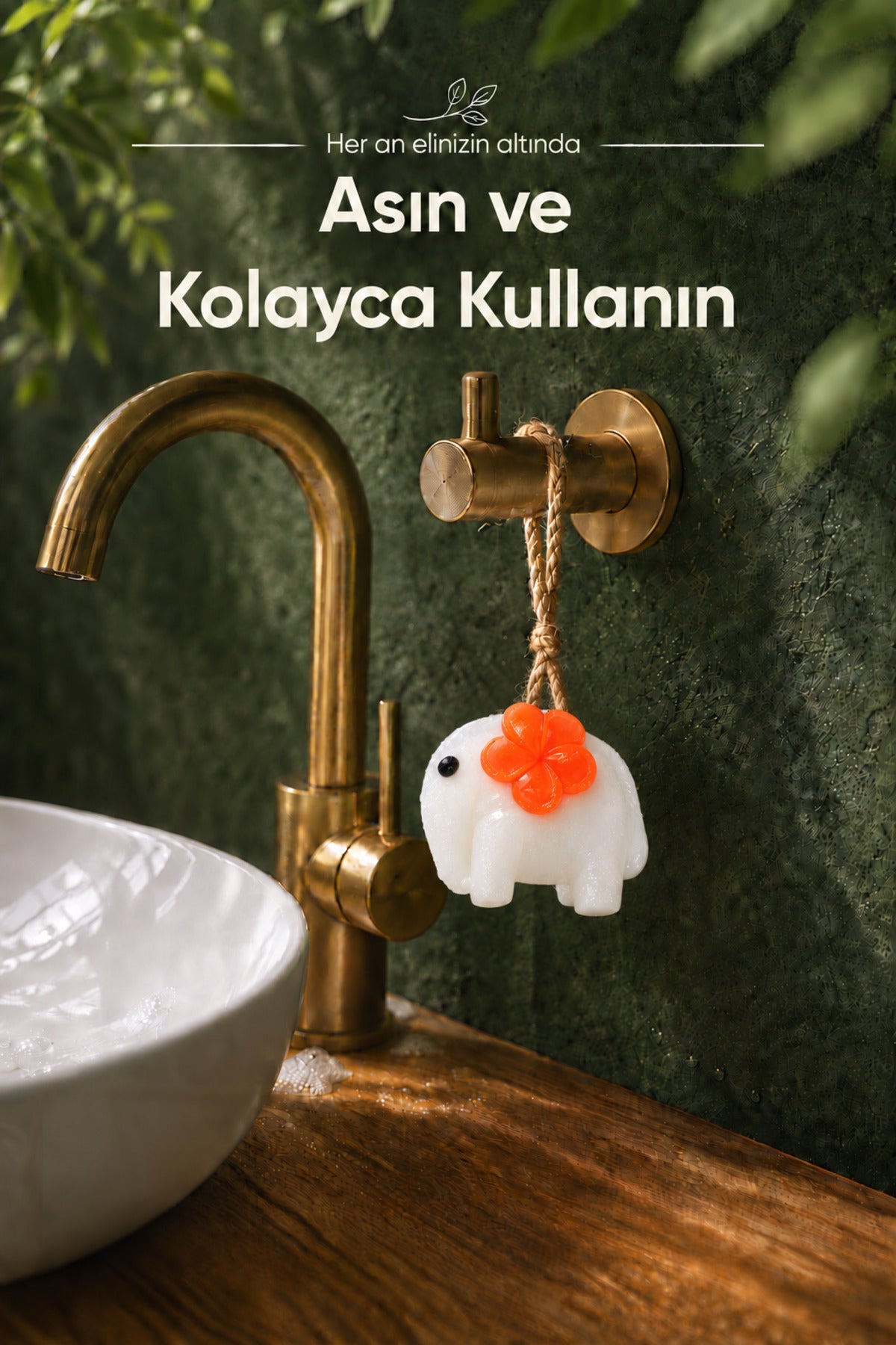 Turuncu Çiçekli Fil Şekilli Katı Sabun 8x10 cm Asılabilir Dekoratif Banyo El Sabunu