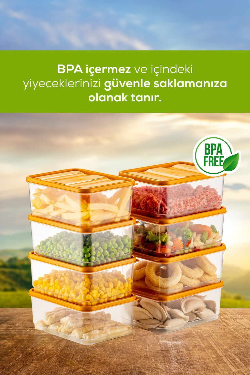 8'li Buzdolabı Düzenleyici Organizer Mikrodalgaya Uygun Difriz Saklama Kabı Turuncu