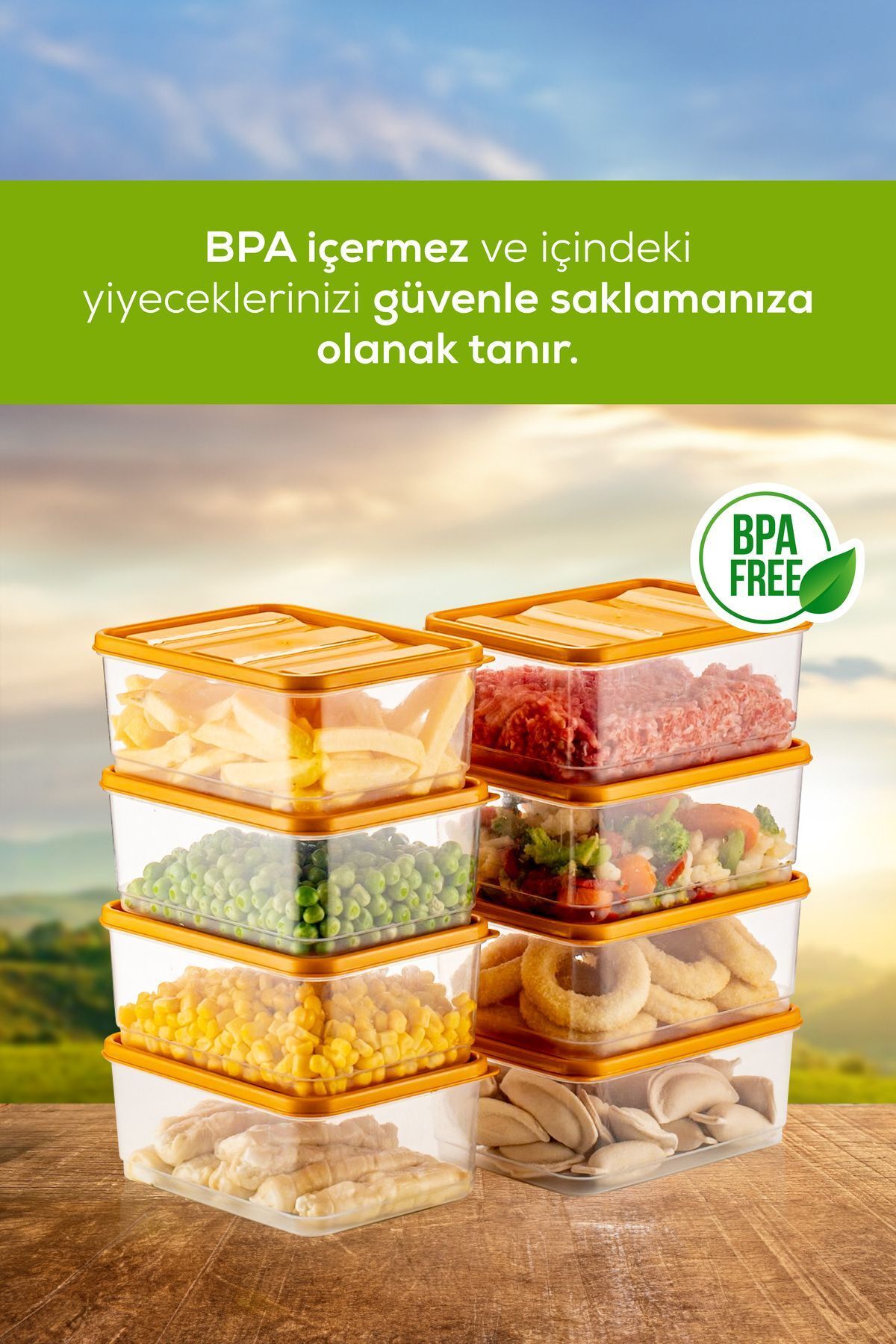 8'li Buzdolabı Düzenleyici Organizer Mikrodalgaya Uygun Difriz Saklama Kabı Turuncu