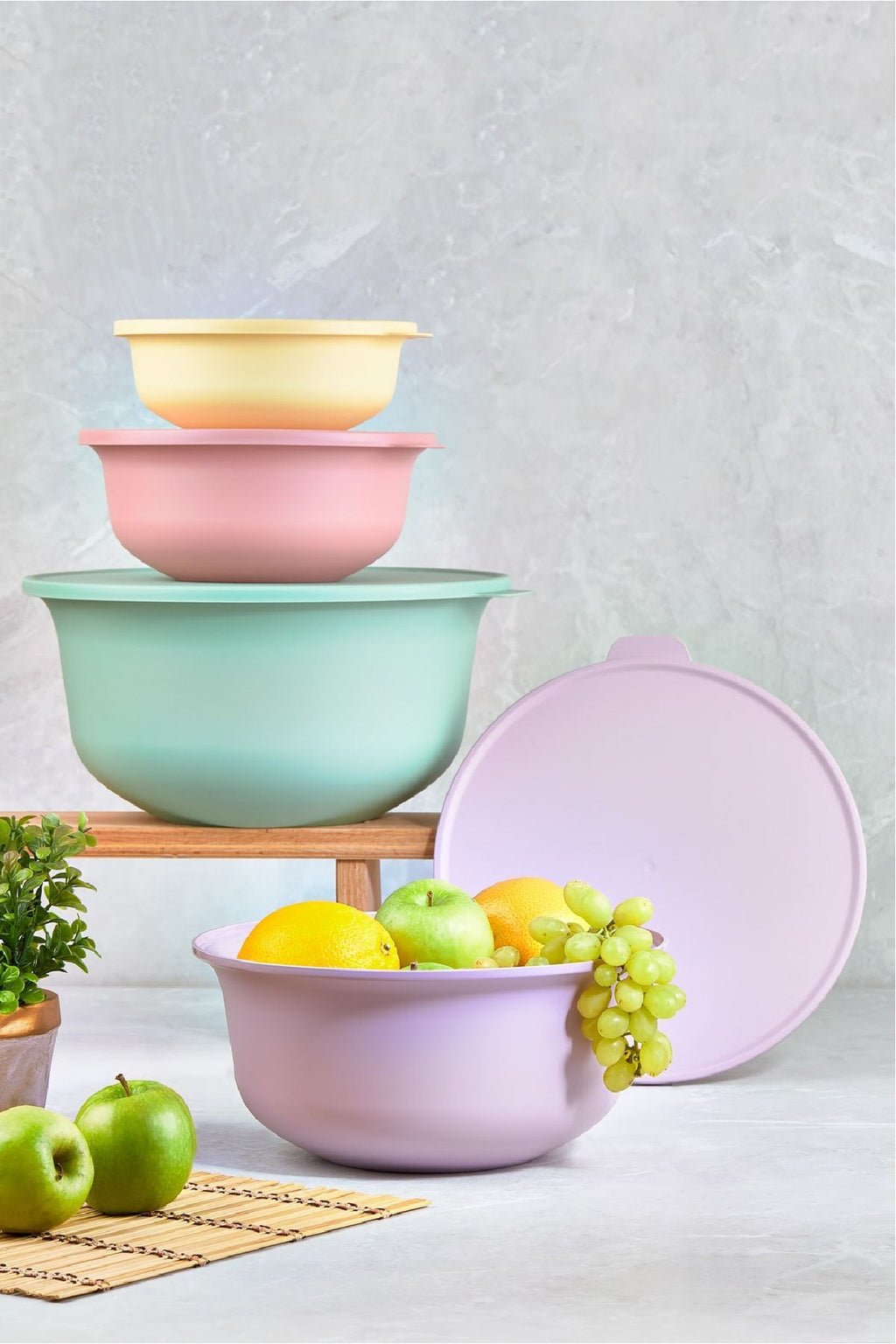 Pastel Renkli Tupy Kapaklı Kase 4lü Set
