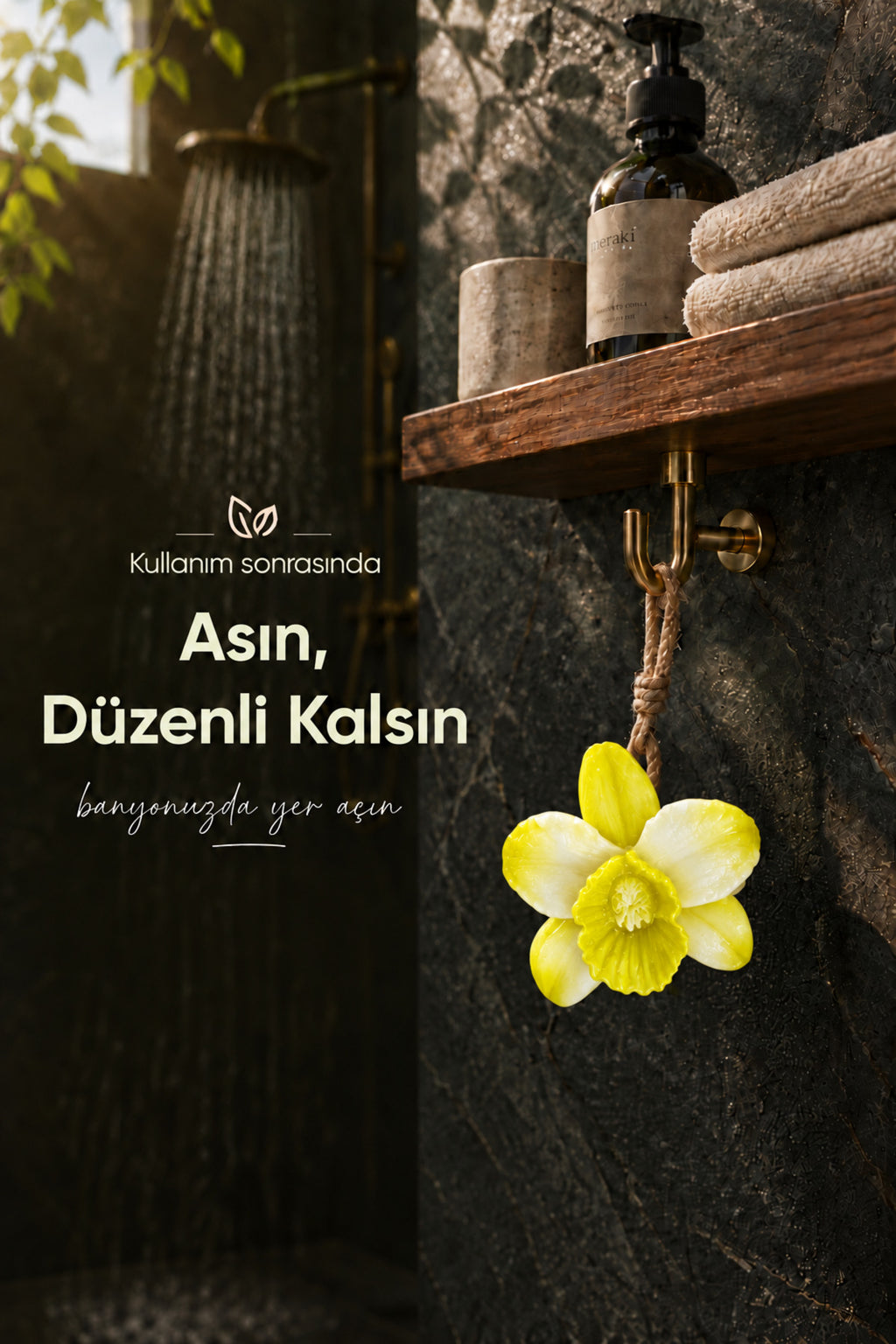 Sarı Orkide Şekilli Katı Sabun 10,5x10 cm Asılabilir Dekoratif Banyo El Sabunu