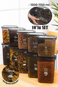 Beyaz Serigrafi Etiketli 10lu Peggy Dikdörtgen Saklama Kabı Seti 5x(1500-1150 Ml) Antrasit