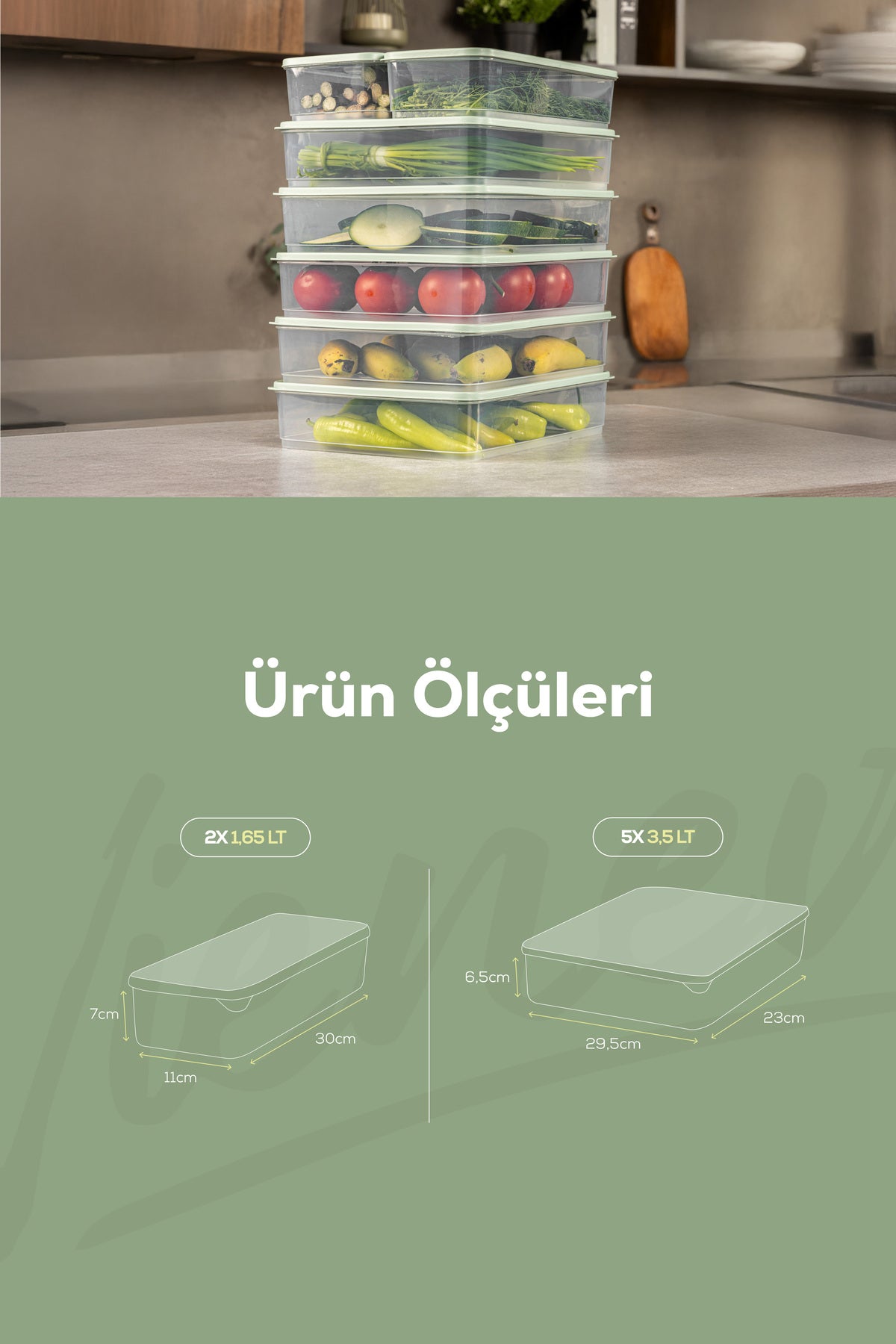 7'li Buzdolabı Dondurucu Organizer Ve Saklama Kabı Mint 5x(3,5LT) 2x(1,65LT)