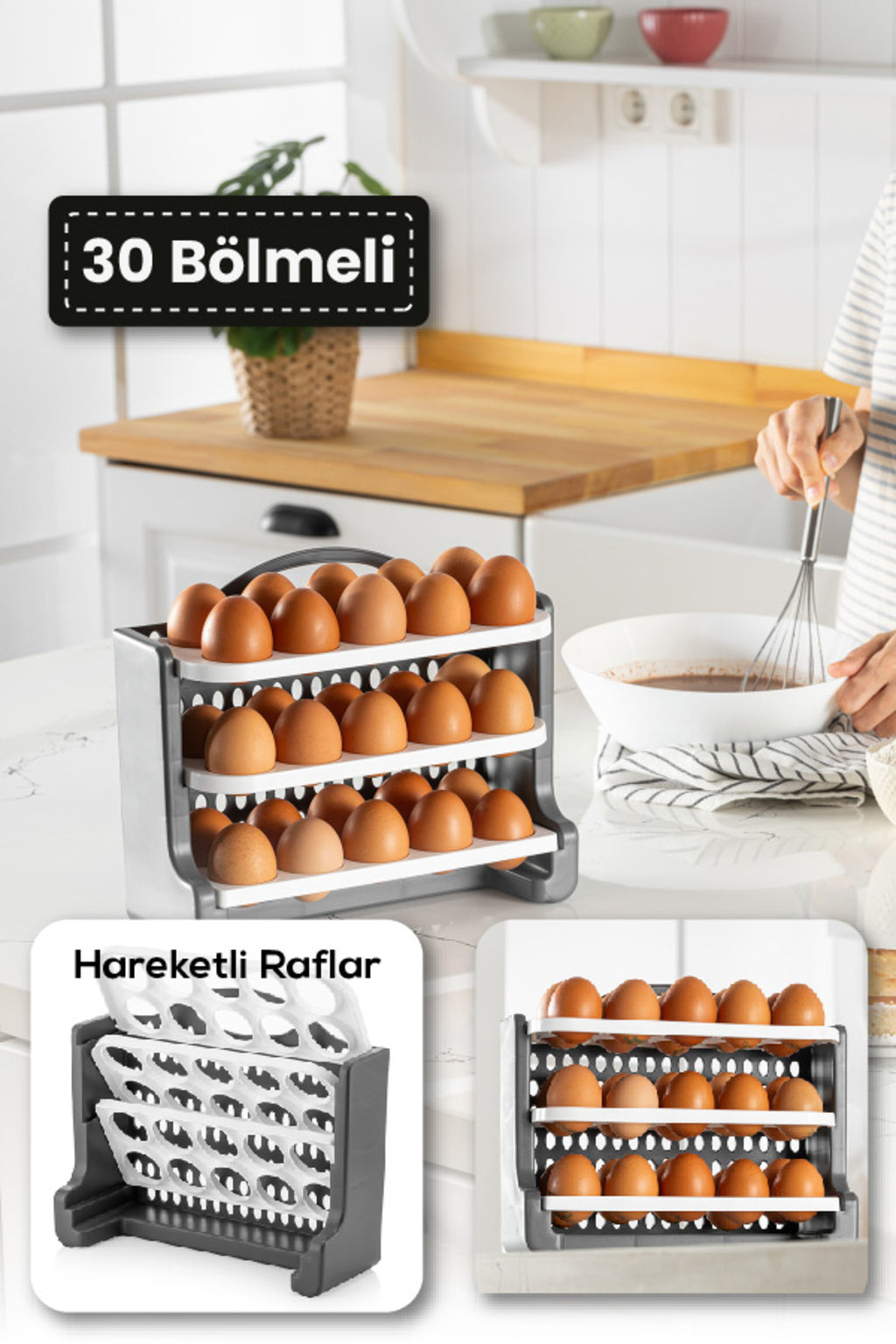 30 Bölmeli Yumurta Rafı Saklama Kabı Antrasit