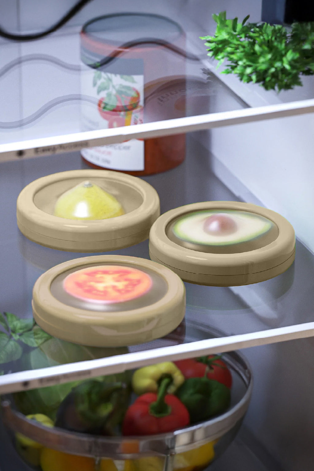 3'lü Buzdolabı Için Yarım Meyve Ve Sebze Koruma Kabı - Limon, Soğan, Domates Saklama Kutusu Bej