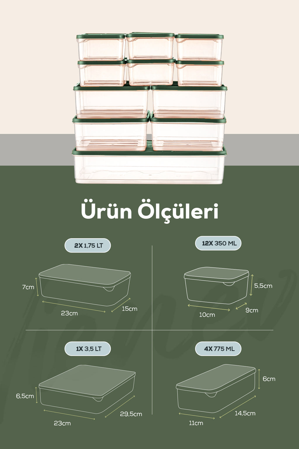 19'lu Buzdolabı Düzenleyici Organizer Mikrodalgaya Uygun Difriz Saklama Kabı Yeşil