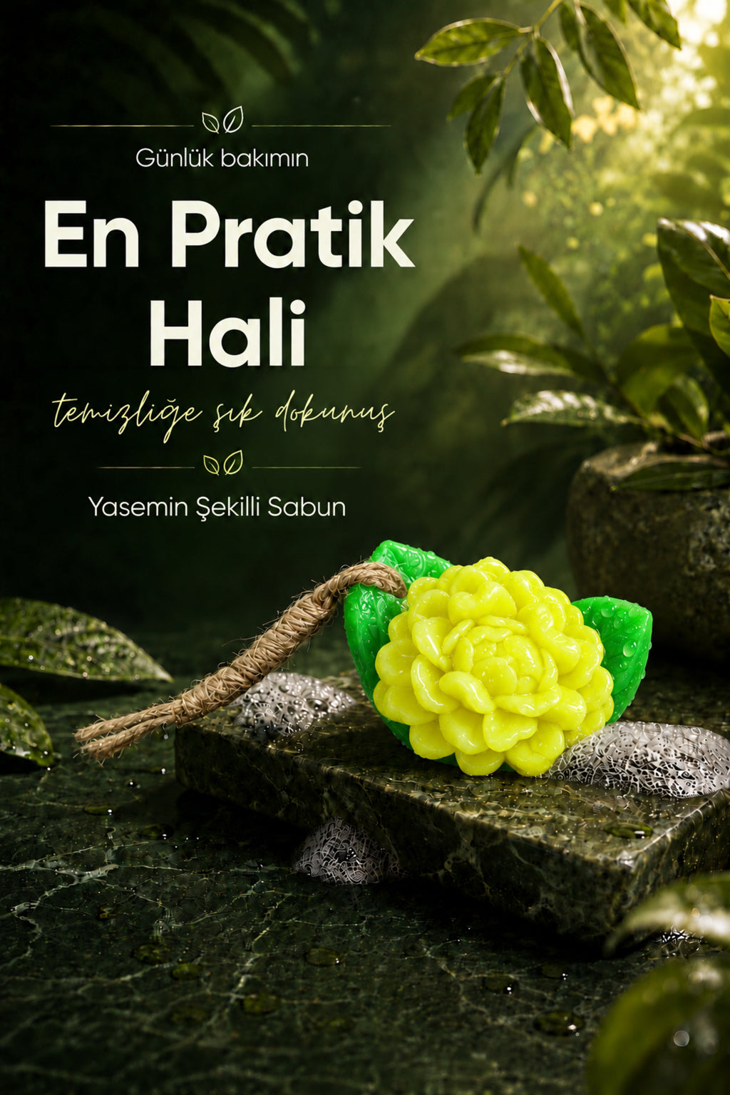 Sarı Yasemin Şekilli Katı Sabun 10,5x9,5 cm Asılabilir Dekoratif Banyo El Sabun