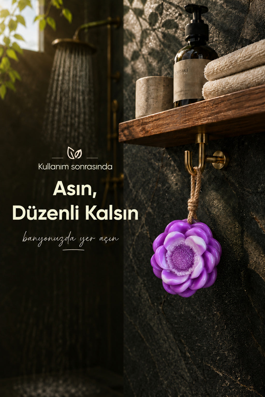 Mor Nilüfer Şekilli Katı Sabun 8x4,5 cm Asılabilir Dekoratif Banyo El Sabun