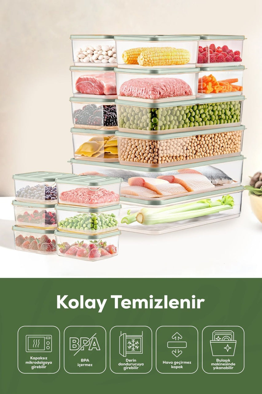 20'li Buzdolabı Düzenleyici Organizer Mikrodalgaya Uygun Difriz Saklama Kabı Mint