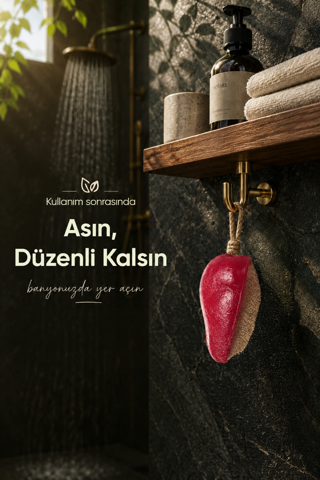 Kırmızı Elma Şekilli Lifli Katı Sabun 8,5x7x4,8 cm Peeling Etkili Asılabilir Dekoratif Banyo El Sabunu