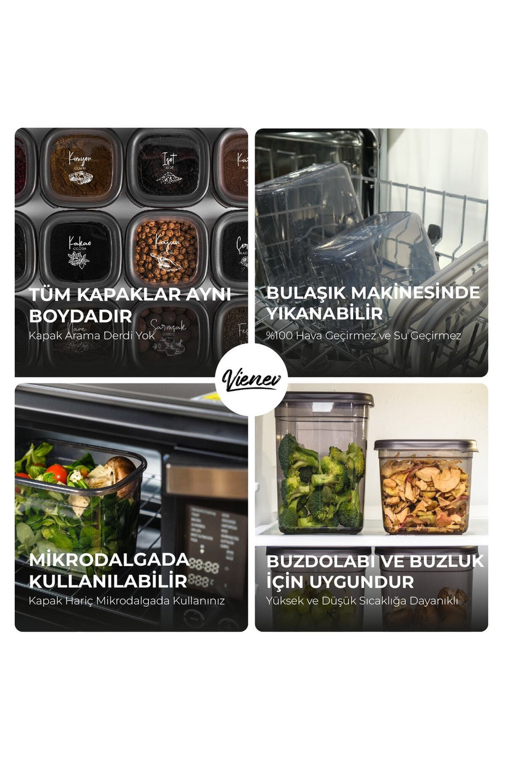 Beyaz Serigrafi Etiketli 15li Peggy Kare Erzak Saklama Kabı 9x(0,55 LİTRE) - 6x(1,75 LİTRE) Antrasit