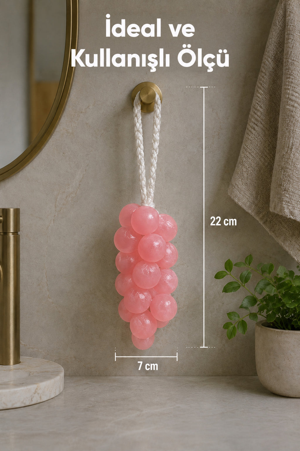 Pembe Salkım Üzüm Şekilli Katı Sabun 7x22 cm Asılabilir Dekoratif Banyo El Sabunu